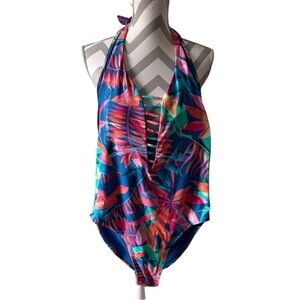 Womens Heat Women’s Tropical Halter One Piece Swimsuit Size XL